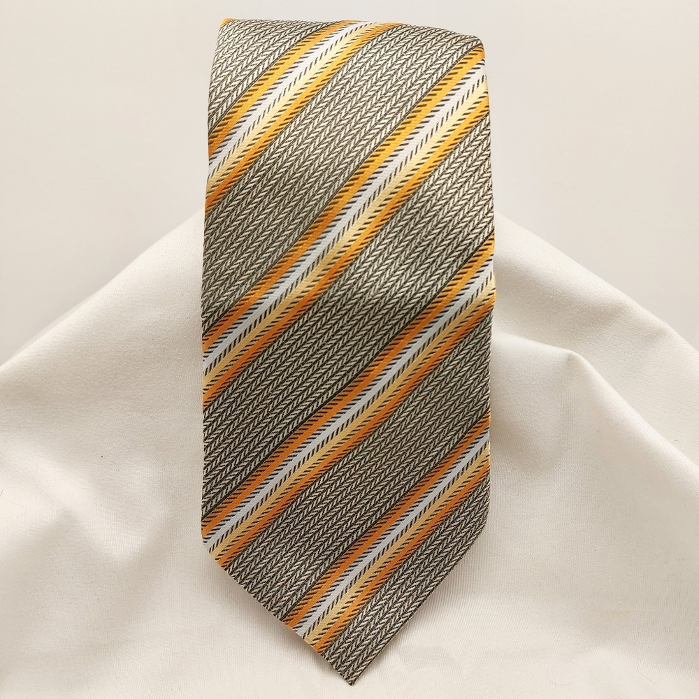 Kailong Tie Diagonal Striped‎ Blue Orange Yellow Necktie Silk Handmade 58"x4"